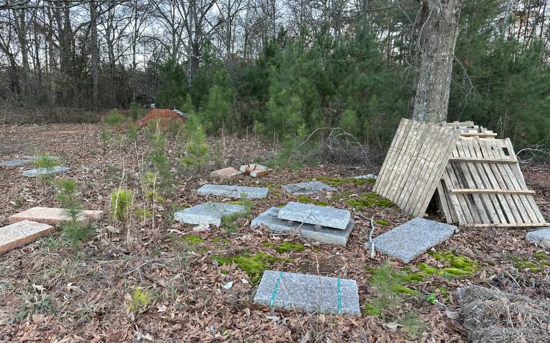 Pieces of blank gravestones litter Nancy Hart Memorial Park