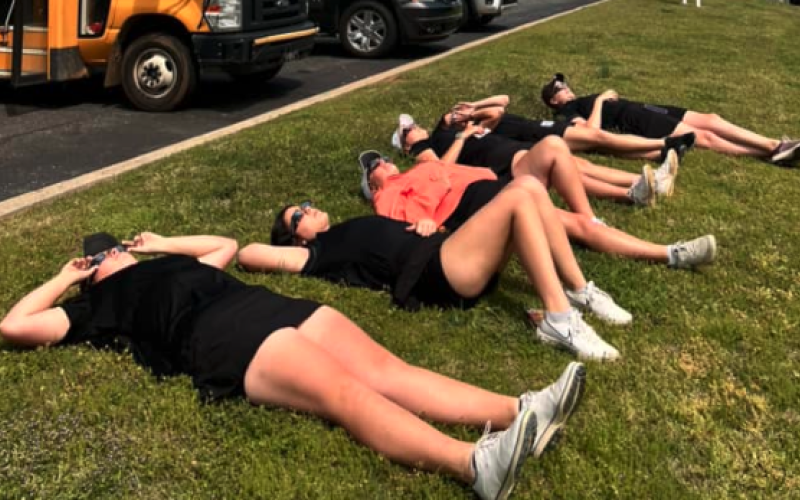 The Hart County High School girls golf team stopped in Lavonia on their way to their match against Habersham Central to take in the eclipse. Pictured from left is Emma Shiflet, Bella Thomas, Kylie Osborne, Ashton King, Alissa Eitel, and Savannah McLane.