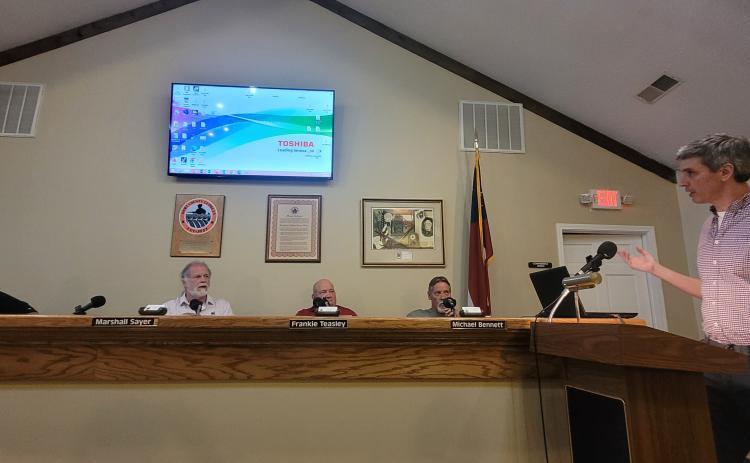 Edward Libershal speaks to Hart County Commissioners about a 56-unit Parkdale Village Proposal at Tuesday’s commission meeting. Commissioners did not take action on a proposed letter of support for the development. 