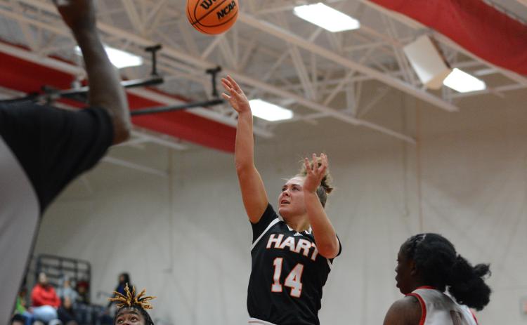 Senior guard Dakota Phillips scores 31 of the Lady Dogs 62 points in their 62-35 win over Madison County on Nov. 28.