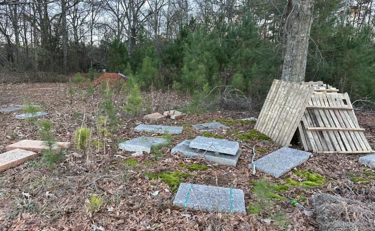 Pieces of blank gravestones litter Nancy Hart Memorial Park