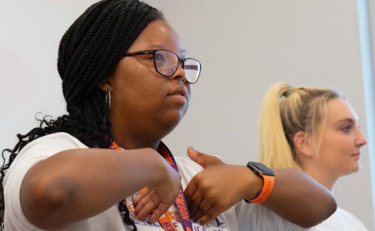 Hartwell’s Taylor Freeman became the first student to complete an American Sign Language course at Clemson University. Photo by Clemson News